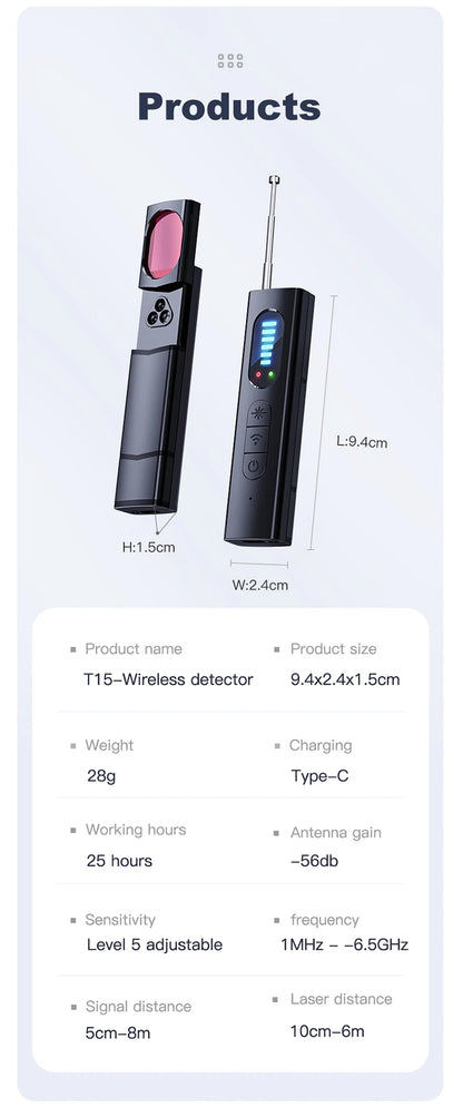 T15 Camera Detector: Wireless Signal Infrared Scanner and Anti-location Device - Professional GPS Search and Security Protection