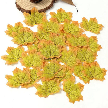 50/100 Pieces Artificial Silk Maple Leaves, Autumn Faux Leaf Garlands, Maple Leaf Vines for Thanksgiving, Halloween, and Wedding Party Decorations. - 02ALABA