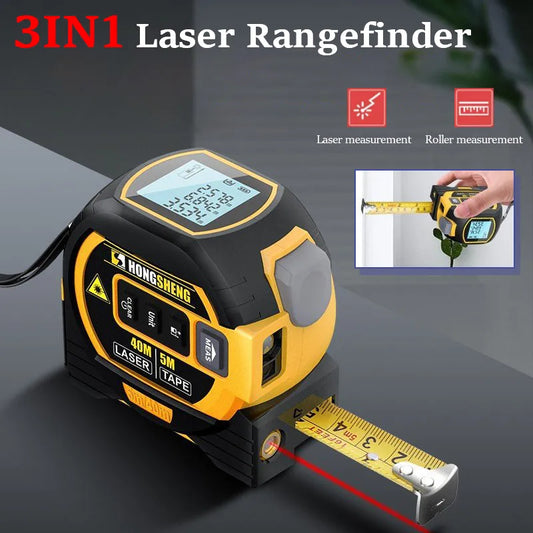3 In 1 Laser Tape Measure Rangefinder, High-Intelligent Electronic Ruler Cross Line Measuring Tools - 02ALABA