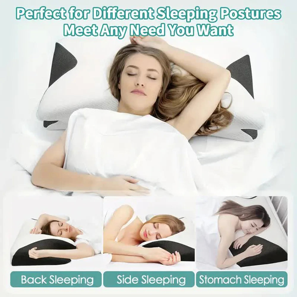 Memory Foam Cervical Pillow, Neck Massage Pillow,Butterfly Pillow,2 in 1 Ergonomic Contour Orthopedic Pillow for Neck Pain