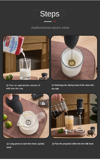 Handheld Electric Milk Frother, Coffee Foamer, Egg Beater, Cappuccino Stirrer, Mini Portable Blender, Home Kitchen Whisk Tool - 02ALABA
