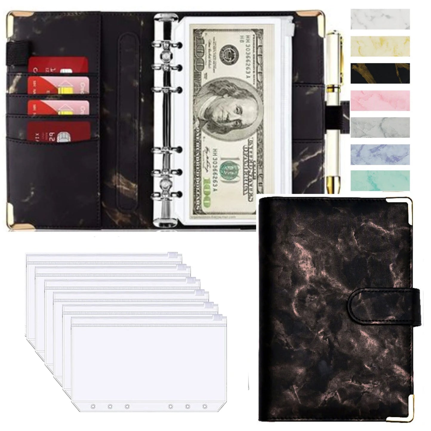 A6 Money Saving Organizer PU Leather Budget Binder Marble Notebook Budgets Planner 2023 Envelope Office School Supplies
