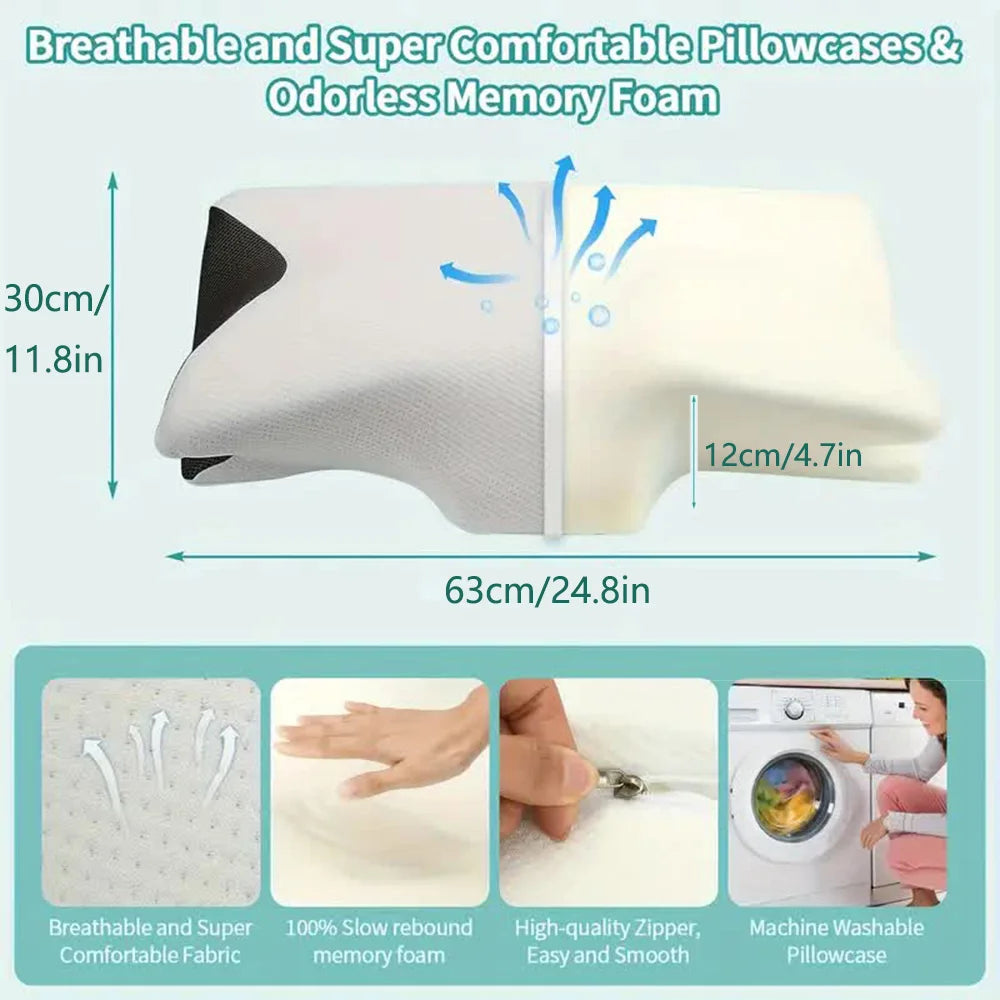Memory Foam Cervical Pillow, Neck Massage Pillow,Butterfly Pillow,2 in 1 Ergonomic Contour Orthopedic Pillow for Neck Pain