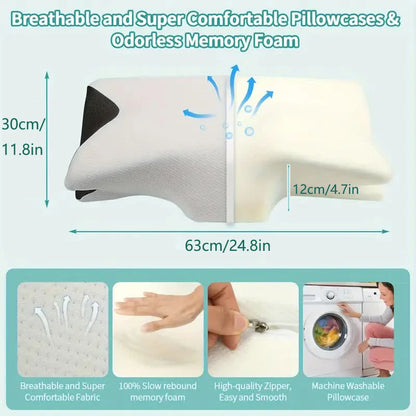 Memory Foam Cervical Pillow, Neck Massage Pillow,Butterfly Pillow,2 in 1 Ergonomic Contour Orthopedic Pillow for Neck Pain