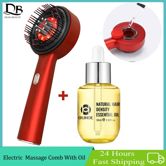 Electric Vibration Massage Comb with Hair Growth Oil - Red Light Laser Therapy Scalp Applicator Brush for Hair Follicles
