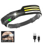 LED Headlamp Built-in Battery Sensor, Head Flashlight USB Rechargeable 5 Lighting Modes Waterproof Headlight - 02ALABA