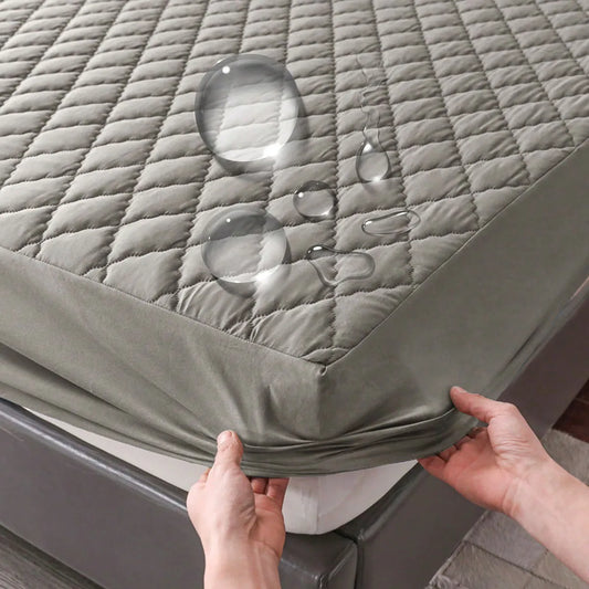 Waterproof Throw Mattress Cover, Bed Fitted Sheet, Mattress Protector in Single/Double/140/160 Multiple Sizes, Available in Gray/White - 02ALABA