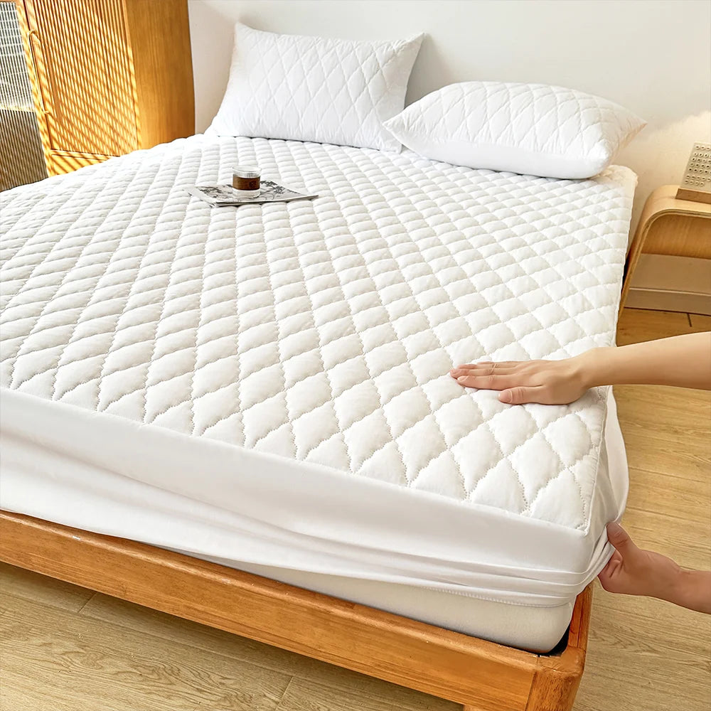 Waterproof Throw Mattress Cover, Bed Fitted Sheet, Mattress Protector in Single/Double/140/160 Multiple Sizes, Available in Gray/White - 02ALABA