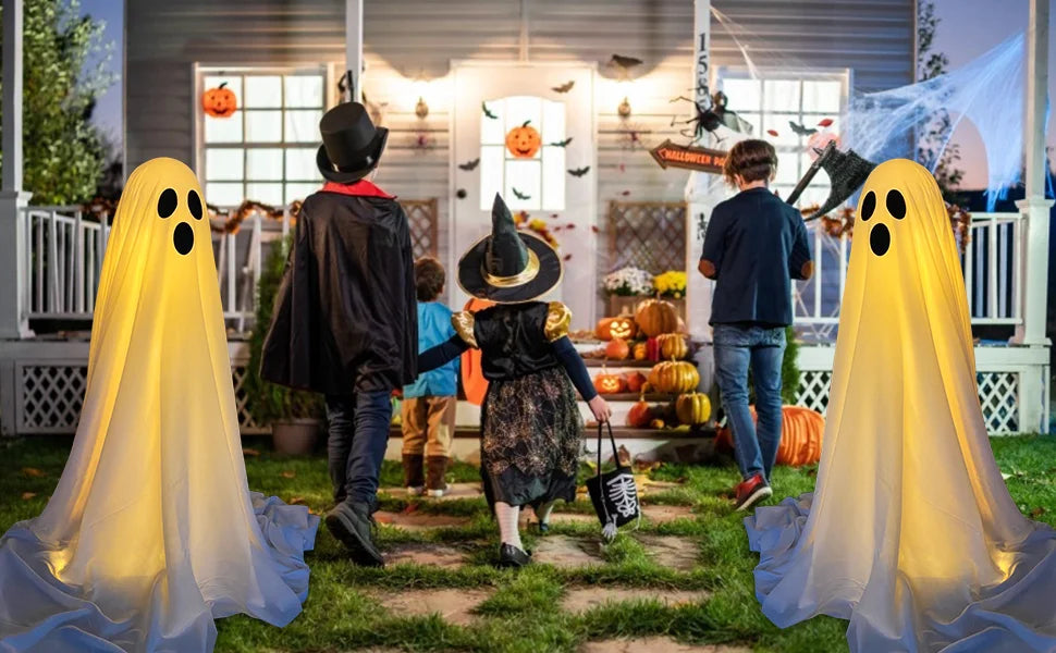 Spooky Ghost Halloween Decor With Light Strings Operated Front Door Standing Ghost Porch Courtyard Standing Halloween Decoration
