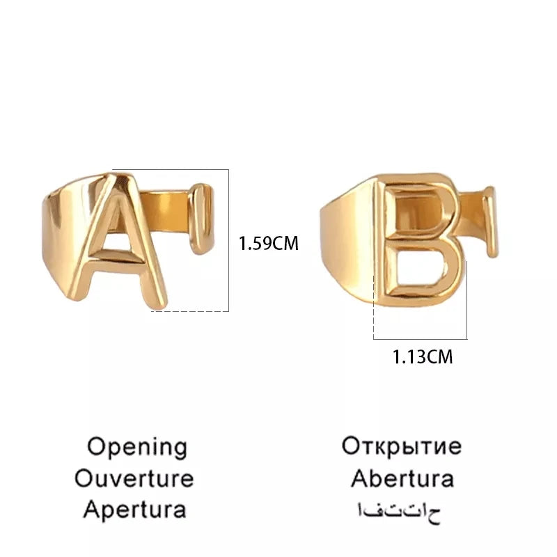 Fashion Stainless Steel Ring Letter Initial Ring Letter Rings For Women Men Open Ring Couple Alphabet Bijoux Femme Jewelry Gift - 02ALABA