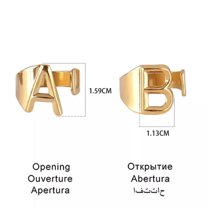 Fashion Stainless Steel Ring Letter Initial Ring Letter Rings For Women Men Open Ring Couple Alphabet Bijoux Femme Jewelry Gift - 02ALABA