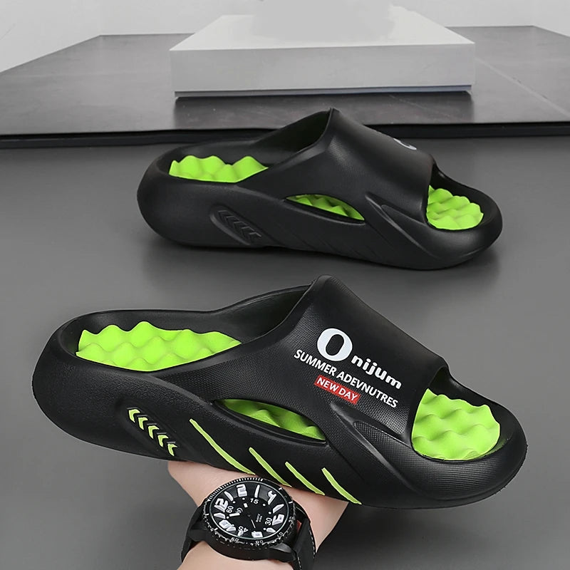 Discover the New Men's Massage Slippers, perfect for both indoor and outdoor use. These casual beach sandals feature a comfortable sole and come in a wide range of sizes from 38 to 47. - 02ALABA