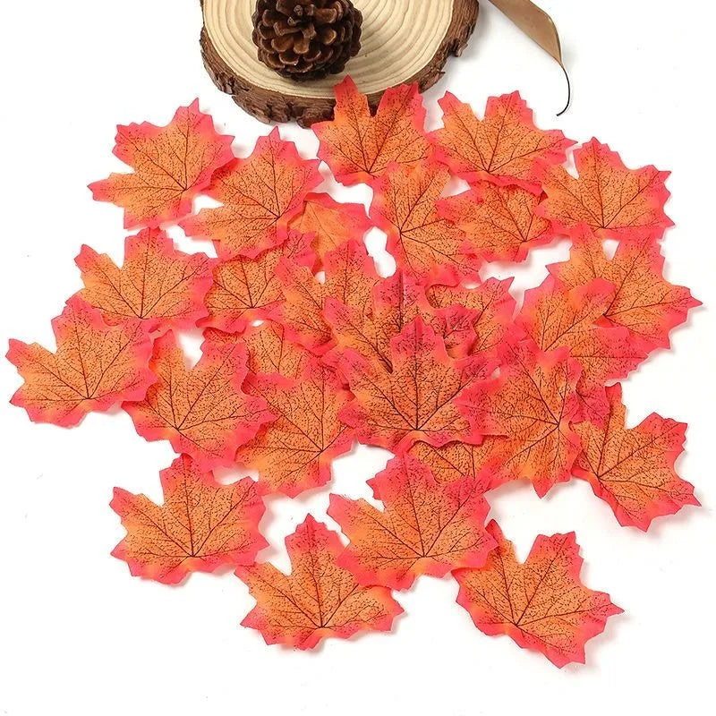 50/100 Pieces Artificial Silk Maple Leaves, Autumn Faux Leaf Garlands, Maple Leaf Vines for Thanksgiving, Halloween, and Wedding Party Decorations. - 02ALABA
