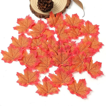 50/100 Pieces Artificial Silk Maple Leaves, Autumn Faux Leaf Garlands, Maple Leaf Vines for Thanksgiving, Halloween, and Wedding Party Decorations. - 02ALABA