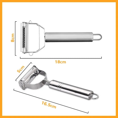 Multifunctional Kitchen Peeler: This stainless steel vegetable and fruit peeler is a durable household tool, perfect for slicing potatoes and shredding carrots. - 02ALABA