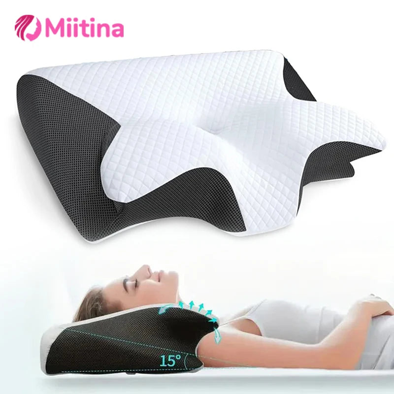 Memory Foam Cervical Pillow, Neck Massage Pillow,Butterfly Pillow,2 in 1 Ergonomic Contour Orthopedic Pillow for Neck Pain - 02ALABA