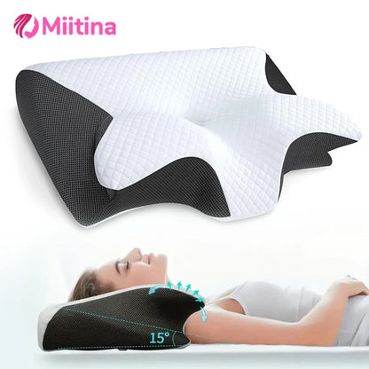 Memory Foam Cervical Pillow, Neck Massage Pillow,Butterfly Pillow,2 in 1 Ergonomic Contour Orthopedic Pillow for Neck Pain - 02ALABA