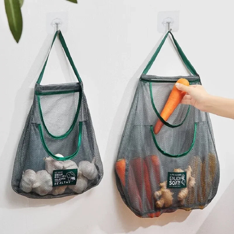 Reusable Storage Bags Kitchen Hanging Mesh Bag Home Fruit And Vegetable Storage Net Bag For Ginger Garlic Potatoes Onions