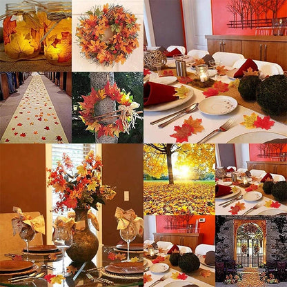 50/100 Pieces Artificial Silk Maple Leaves, Autumn Faux Leaf Garlands, Maple Leaf Vines for Thanksgiving, Halloween, and Wedding Party Decorations. - 02ALABA