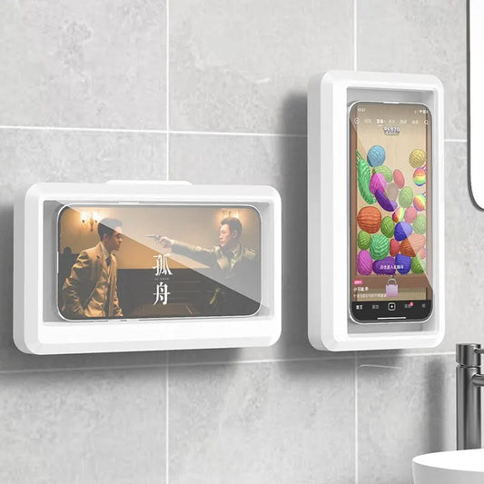 Bathroom Waterproof Phone Holder Home Wall Phone Case Stand Box Self-adhesive Touch Screen Phone Bracket Shower Sealing Storage - 02ALABA