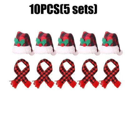 Christmas Wine Bottle Cover Caps, Red and Green Xmas Hat and Scarf Sets, Home Ornament, Festival Party Tableware Decoration Supplies - 02ALABA