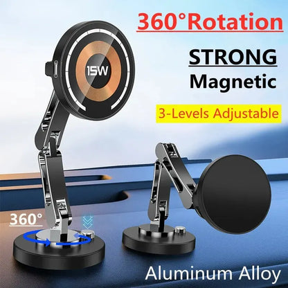 Magnetic Car Wireless Charger Stand, Magnet Car Mount, Fast Charging Station, Phone Holder Bracket for iPhone 15, 14, 13, 12 Pro Max - 02ALABA