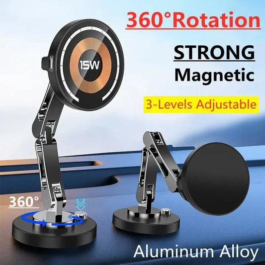 Magnetic Car Wireless Charger Stand, Magnet Car Mount, Fast Charging Station, Phone Holder Bracket for iPhone 15, 14, 13, 12 Pro Max - 02ALABA