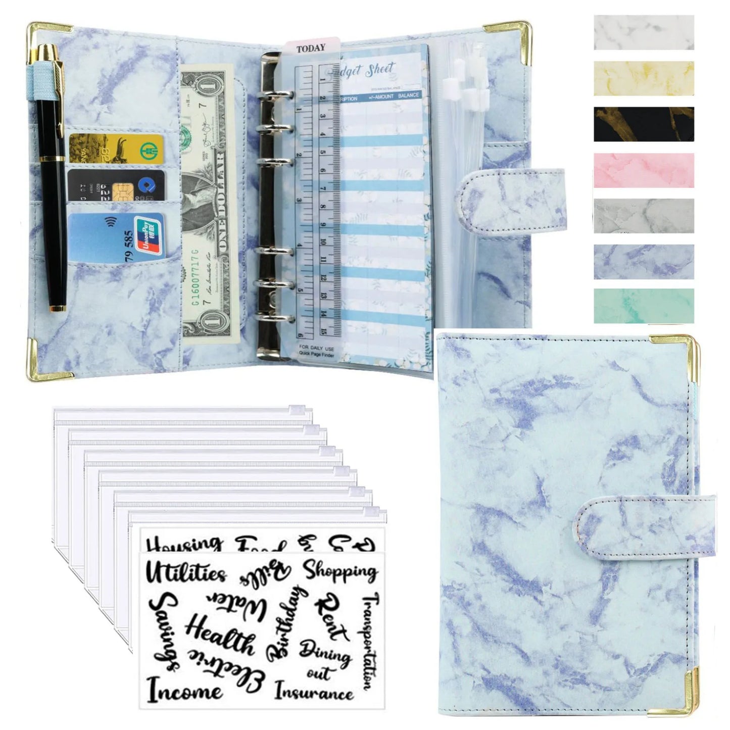 A6 Money Saving Organizer PU Leather Budget Binder Marble Notebook Budgets Planner 2023 Envelope Office School Supplies