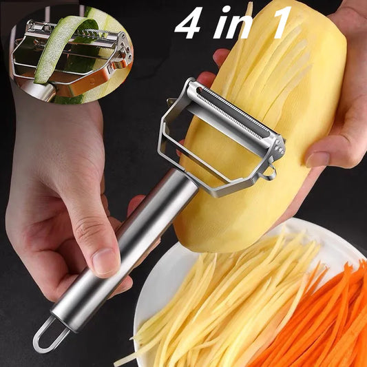 Multifunctional Kitchen Peeler: This stainless steel vegetable and fruit peeler is a durable household tool, perfect for slicing potatoes and shredding carrots. - 02ALABA