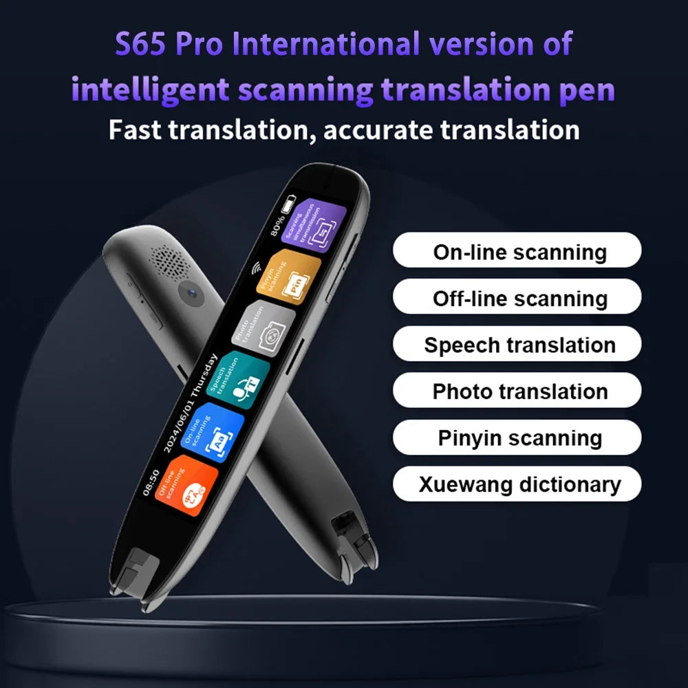 S65 Pro Smart MultifunctionTranslation Real Time Languages Translator Business Dictionary Pen Voice Scan Translator Pen