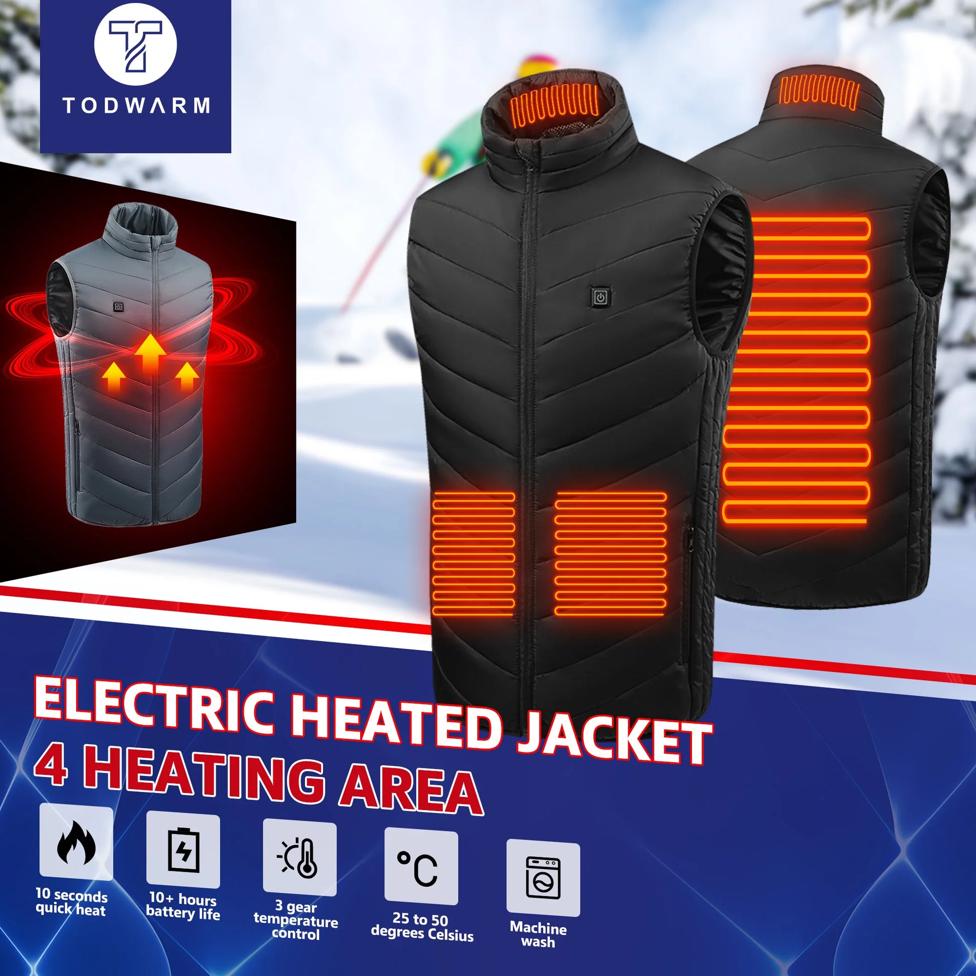 USB-Powered Heated Vest for Men and Women - Electric Heating Jacket with Adjustable Temperature for Outdoor Sports, Camping, Motorcycling, and Winter Activities - 02ALABA