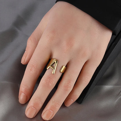 Fashion Stainless Steel Ring Letter Initial Ring Letter Rings For Women Men Open Ring Couple Alphabet Bijoux Femme Jewelry Gift - 02ALABA