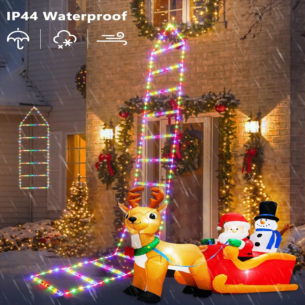 LED Christmas Lights featuring Santa Claus Climbing a Ladder, suitable for Indoor and Outdoor Window Garden Christmas Tree Decoration. - 02ALABA