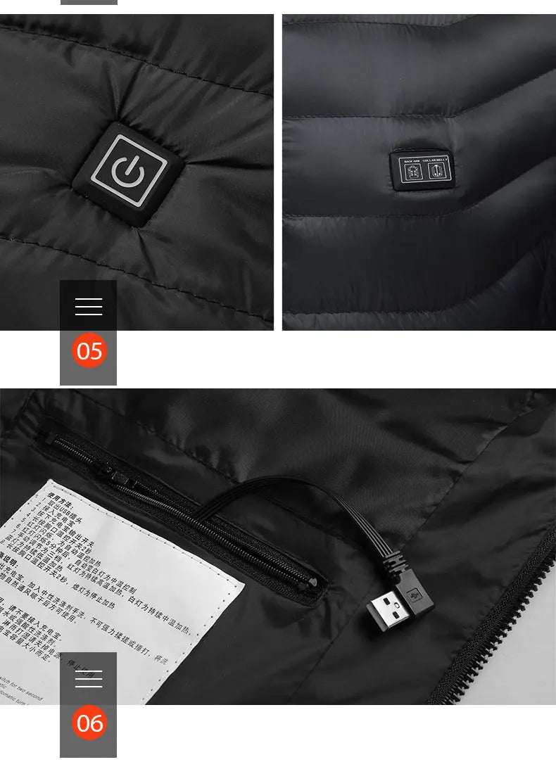 USB-Powered Heated Vest for Men and Women - Electric Heating Jacket with Adjustable Temperature for Outdoor Sports, Camping, Motorcycling, and Winter Activities