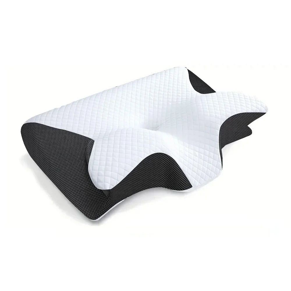 Memory Foam Cervical Pillow, Neck Massage Pillow,Butterfly Pillow,2 in 1 Ergonomic Contour Orthopedic Pillow for Neck Pain - 02ALABA