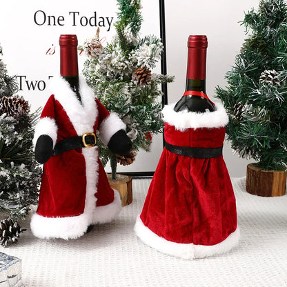 2024 Christmas Wine Bottle Cover Set, Golden Velvet Dress and Cap, Wine Bottle Bag Sleeve for Xmas and New Year Dinner Table Decoration.
