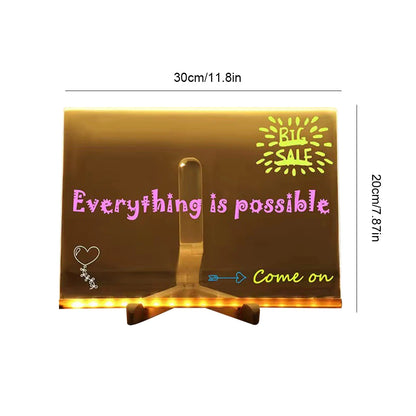 Light Up Acrylic Message Board Rewritable DIY Children's Glowing Drawing Board Message Lamp With 7 Colorful Pens