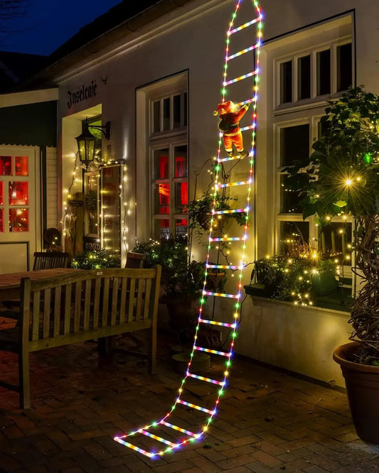 LED Christmas Lights featuring Santa Claus Climbing a Ladder, suitable for Indoor and Outdoor Window Garden Christmas Tree Decoration. - 02ALABA