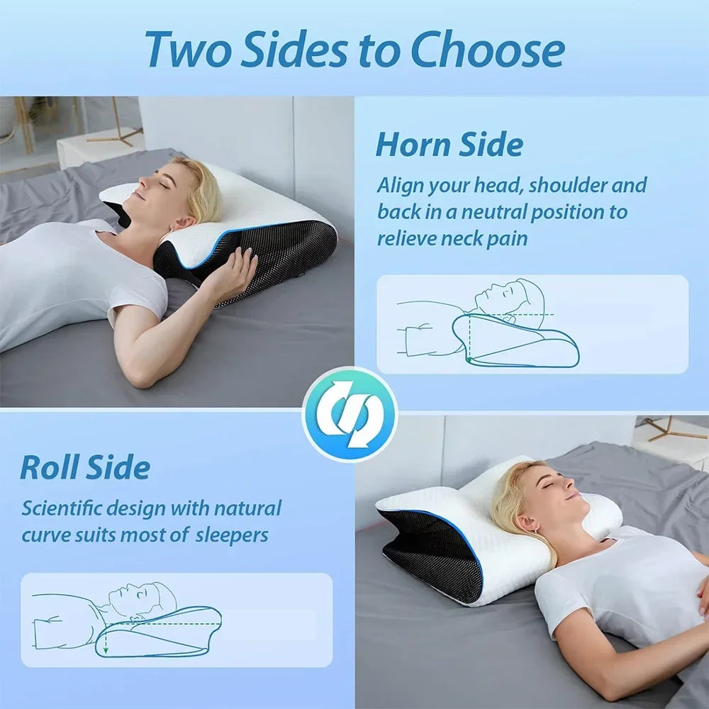 Memory Foam Cervical Pillow, Neck Massage Pillow,Butterfly Pillow,2 in 1 Ergonomic Contour Orthopedic Pillow for Neck Pain - 02ALABA