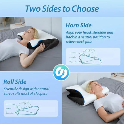 Memory Foam Cervical Pillow, Neck Massage Pillow,Butterfly Pillow,2 in 1 Ergonomic Contour Orthopedic Pillow for Neck Pain - 02ALABA