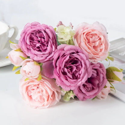 Artificial Flowers Fake Silk White Peonies Used for Home Room Vase Decoration Christmas Wreath Wedding Bouquet Party Accessories