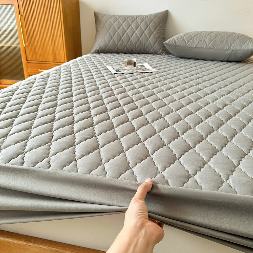 Waterproof Throw Mattress Cover, Bed Fitted Sheet, Mattress Protector in Single/Double/140/160 Multiple Sizes, Available in Gray/White - 02ALABA