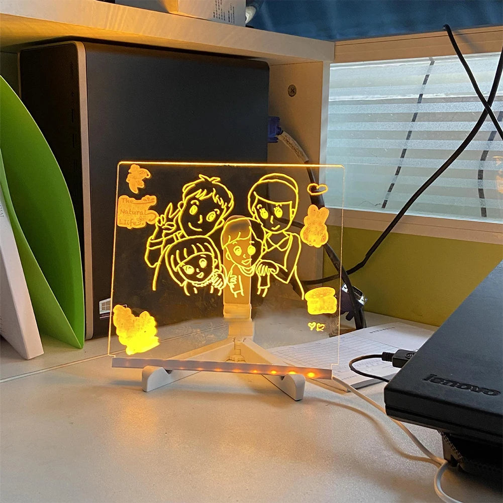 Light Up Acrylic Message Board Rewritable DIY Children's Glowing Drawing Board Message Lamp With 7 Colorful Pens
