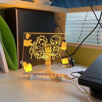 Light Up Acrylic Message Board Rewritable DIY Children's Glowing Drawing Board Message Lamp With 7 Colorful Pens