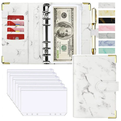 A6 Money Saving Organizer PU Leather Budget Binder Marble Notebook Budgets Planner 2023 Envelope Office School Supplies