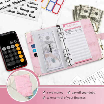 A6 Money Saving Organizer PU Leather Budget Binder Marble Notebook Budgets Planner 2023 Envelope Office School Supplies