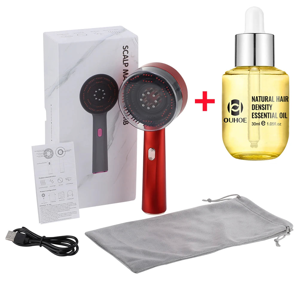 Electric Vibration Massage Comb with Hair Growth Oil - Red Light Laser Therapy Scalp Applicator Brush for Hair Follicles - 02ALABA