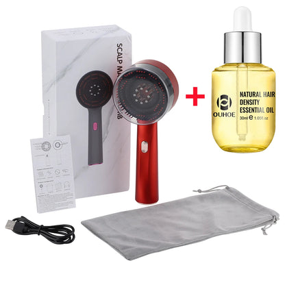 Electric Vibration Massage Comb with Hair Growth Oil - Red Light Laser Therapy Scalp Applicator Brush for Hair Follicles - 02ALABA