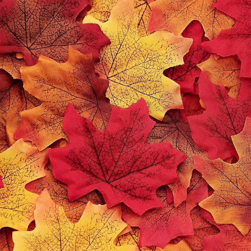50/100 Pieces Artificial Silk Maple Leaves, Autumn Faux Leaf Garlands, Maple Leaf Vines for Thanksgiving, Halloween, and Wedding Party Decorations. - 02ALABA