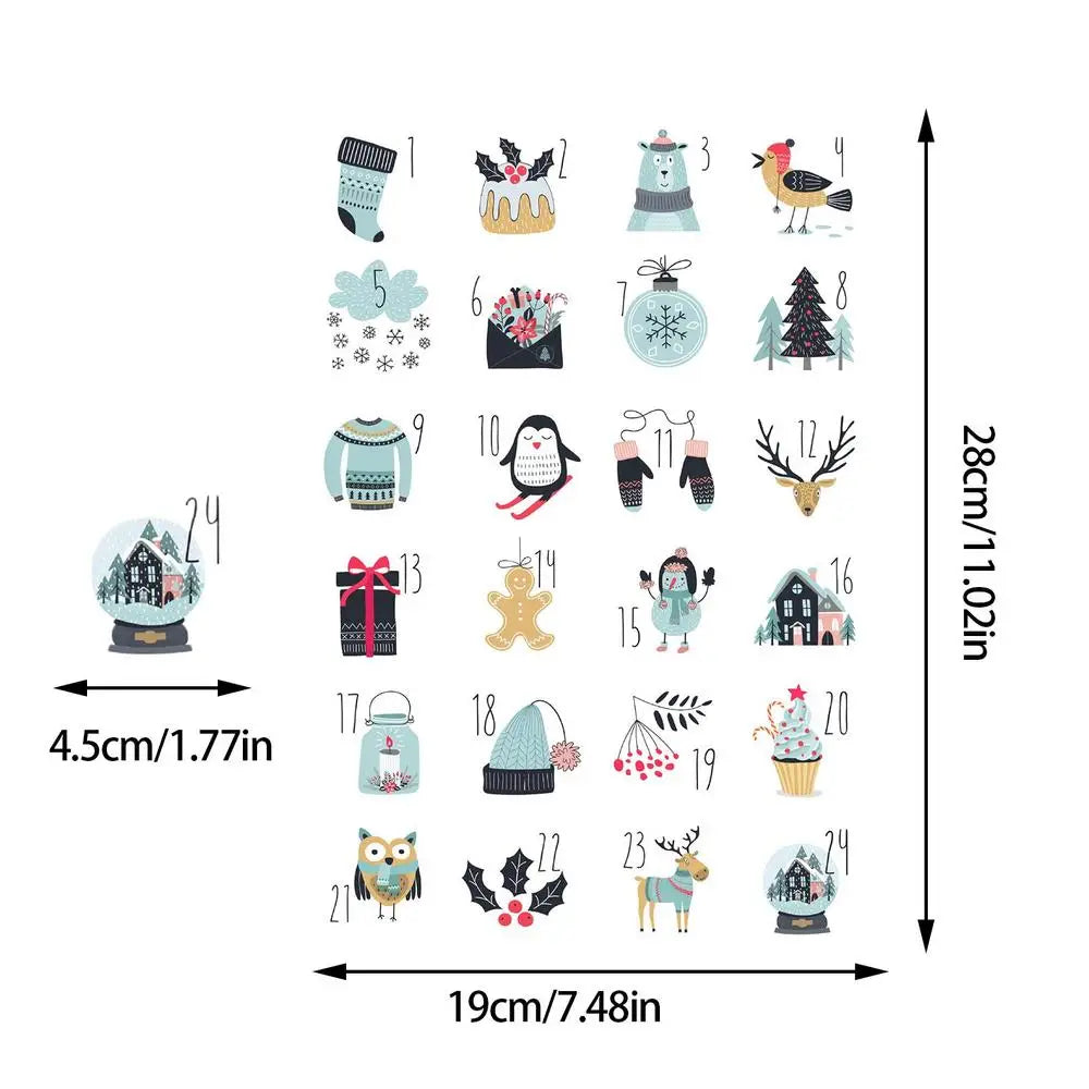 1 Piece 24-Day Christmas Advent Calendar Number Stickers, Multi-Function Gift Packaging Adhesive Labels, Sealing Sticker Decorations. - 02ALABA